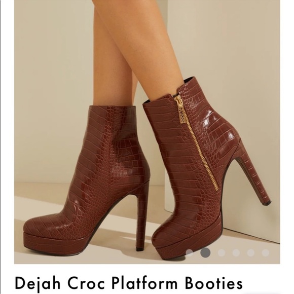 Guess "Dejah Croc Platform Booties" Dark
Brown Leather High Heel Booties - Picture 8 of 9